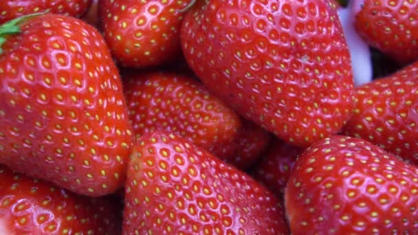 Reife rote Erdbeere gemischt mit Joghurt-Zeitlupe-Video — Stockvideo