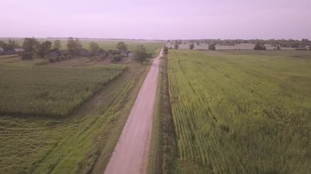 Vista del camino de tierra del pueblo desde una altura — Vídeos de Stock