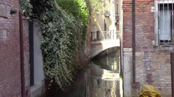 Europa. Italië. Venetië. Mooie smalle straat en brug over het kanaal in Venetië — Stockvideo