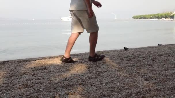 Een man is Jogging op het strand — Stockvideo