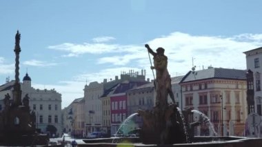 Olomouc, Çek Cumhuriyeti Eylül 2018. Neptün Çeşmesi görünümünü