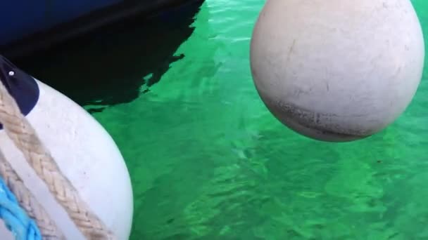 Geamandura mare albă a navei pe dig în port — Videoclip de stoc