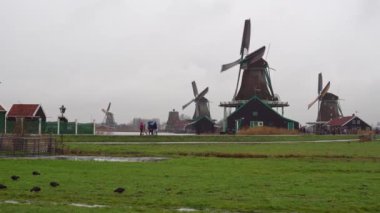 Amsterdam. Zaanse Schans Village December 2018. Winter rainy weather in the tourist village Zaanse Schans.