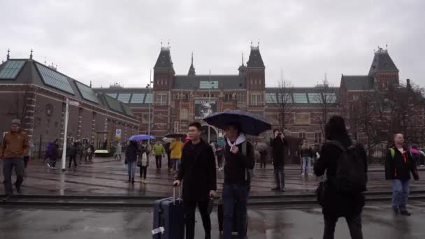 Amesterdão Países Baixos Dezembro 2018 Movimento Timelapse Pessoas Frente Museu — Vídeo de Stock