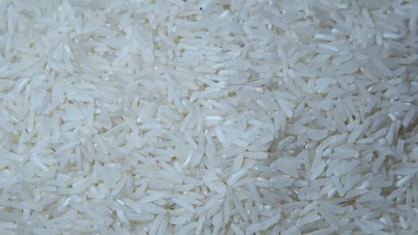 Roterende close-up stapel van rauwe rijst — Stockvideo