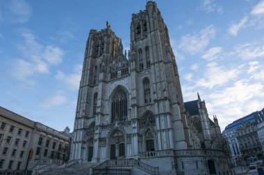Belçika. Cathedral St. Michael and Gudula Brüksel'deki Gotik cephe