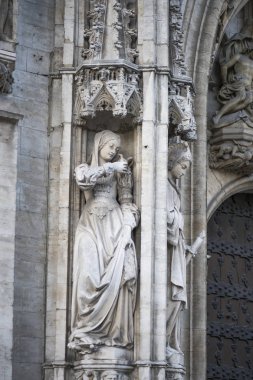 Brussels, Belçika. Grand place ve Maison du Roi tarihi kareler evlerin cephe ve sights Brüksel ayrıntıları