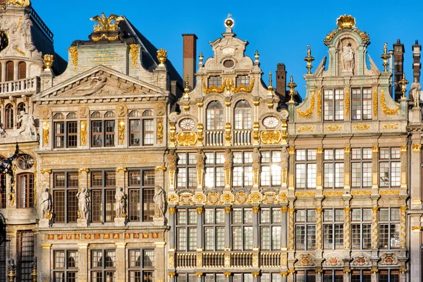 Brussels, Belgium. Facade of houses on Grand Place and Maison du Roi historic squares and a must-see sight of Bruxelles