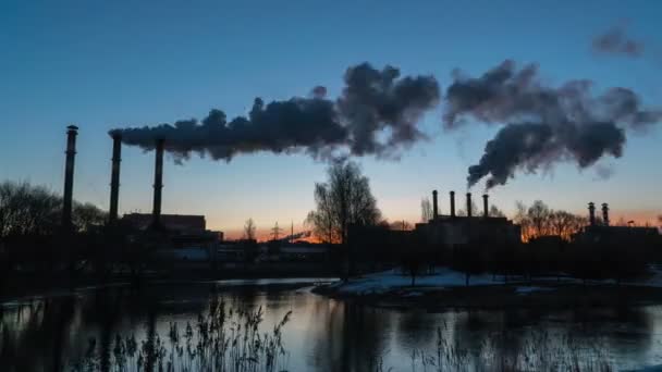 Timelapse. Air pollution from industrial plant pipes — Stock Video