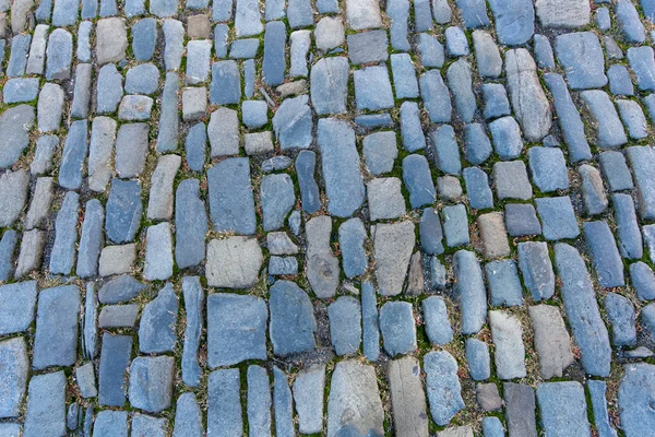 Die mittelalterliche Straße ist gepflastert mit Kopfsteinpflaster und Gras dazwischen — Stockfoto