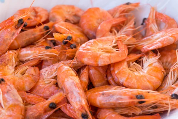 Grote rode mediterrane garnalen gekookt eten — Stockfoto