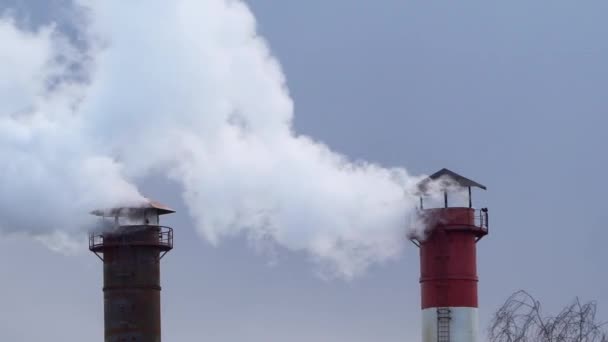 Air pollution from industrial plant pipes — Stock Video