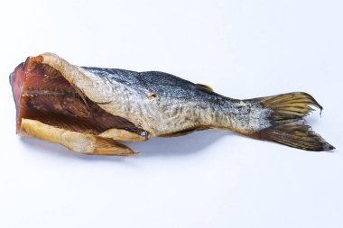 yakın kapatın. Beyaz arka planda soğuk füme pembe somon