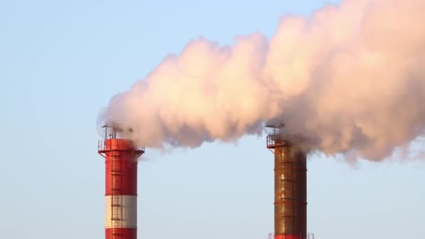 Air pollution from industrial plant pipes — Stock Video