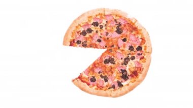 Stom hareketi. Pizza yemek. beyaz arkaplan