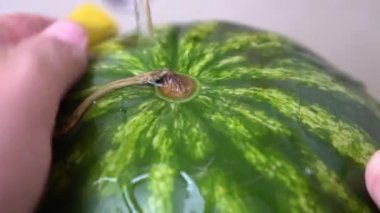 Karpuzu musluktan akan soğuk suyun altında yıka.