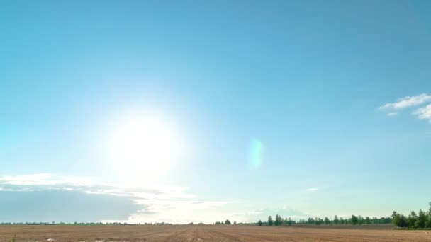 Zonsondergang boven tarweveld tijdspanne. Vespers lucht. camera zoom — Stockvideo