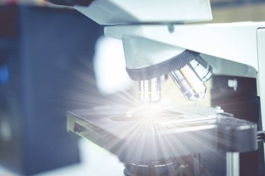 özel bir şey bulmak için bir bilim laboratuarı mikroskobu.