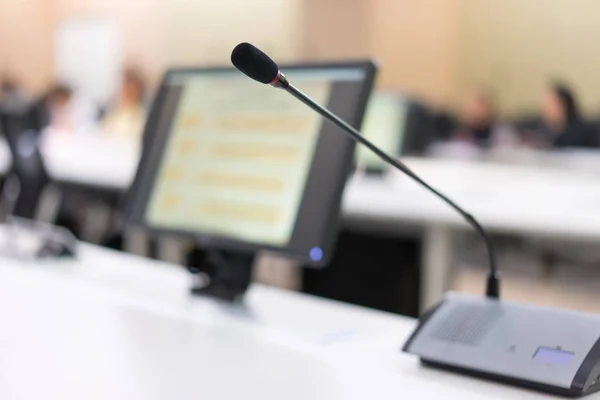 Microphone in the conference room for corporate planning.