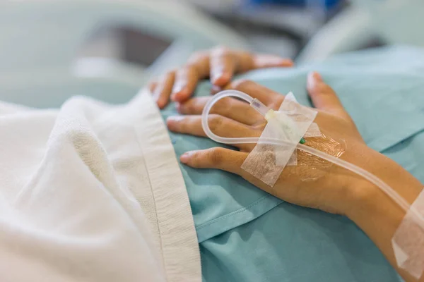 Beteg Keze Volt Ágyban Kórházban Salivating Reggel — Stock Fotó