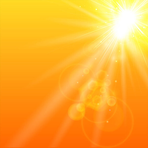 Summer orange background with sunlight. Vector illustration