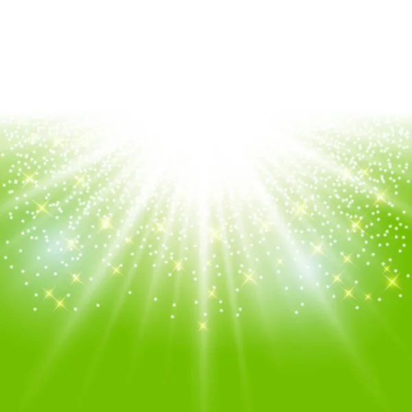 日光の効果は キラキラ コピー スペースと緑の背景の輝き 抽象的なベクトル図 — ストックベクタ