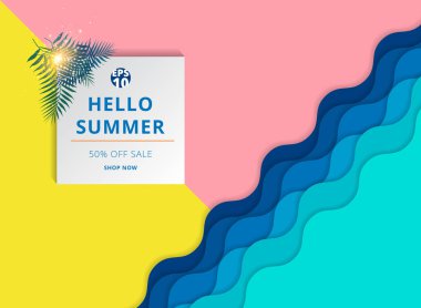 Pankart için yaz indirimi arka plan şablonu. Hediye çeki indirimi. Vektör illüstrasyonu