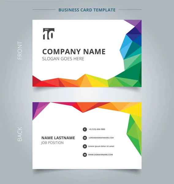 Επιχειρηματικό Όνομα Κάρτα Πρότυπο Σχεδιασμού Αφηρημένη Πολύχρωμο Χαμηλή Στυλ Πολυγώνου — Διανυσματικό Αρχείο
