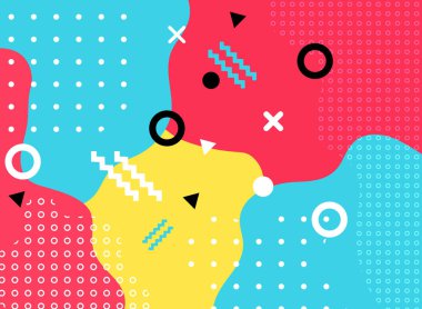 Çizgi ve noktalar desenli soyut geometrik form renkli arka planda modayı takip ediyor. Vektör illüstrasyonu