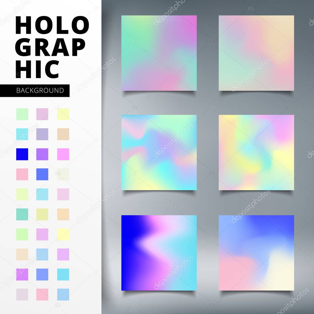 Abstract templates set of trendy colorful light vivid holographic gradient background you can use for cover, flyer, brochure, poster, business design. Vector illustration