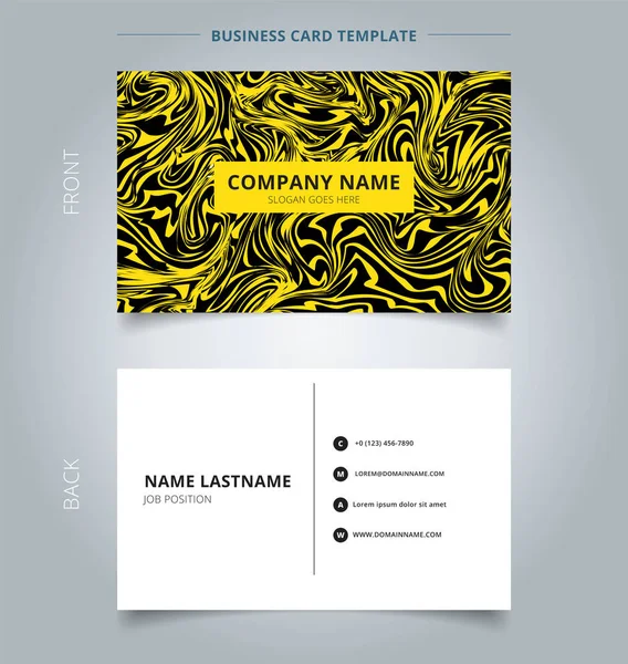 事業名カード黄色大理石テクスチャ黒の背景です ブランディングとアイデンティティのグラフィック デザイン ベクトル図 — ストックベクタ