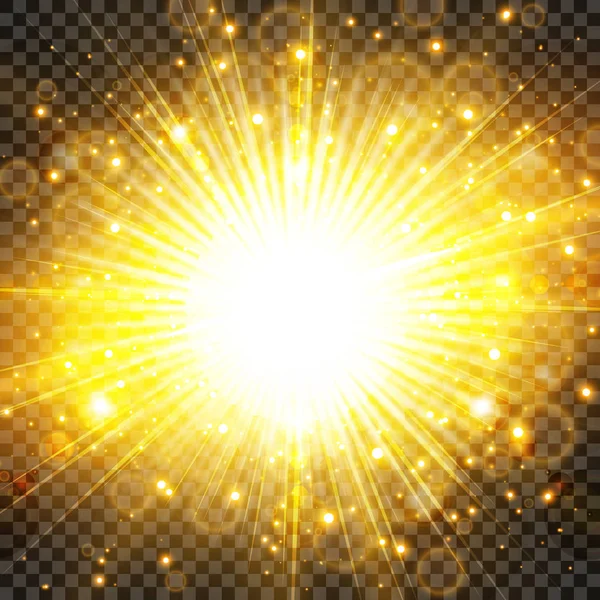 Luce Del Sole Sunburst Con Scintillante Sfondo Trasparente Radiazione Effetto — Vettoriale Stock