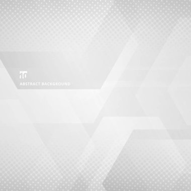 Soyut geometrik altıgenler yarım ton beyaz ve gri arkaplanlarla örtüşüyor. Vektör illüstrasyonu