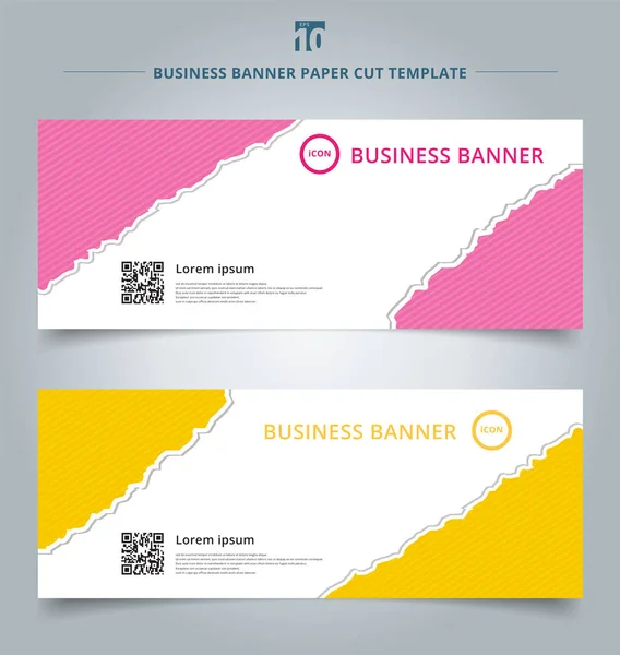 Set of template paper rip web banner pink and yellow color background. Vector corporate design