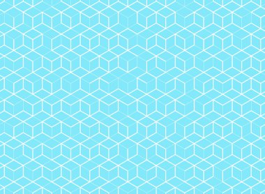 Mavi arkaplanda soyut küp deseni. Dijital geometrik çizgiler kare örgü. Vektör illüstrasyonu