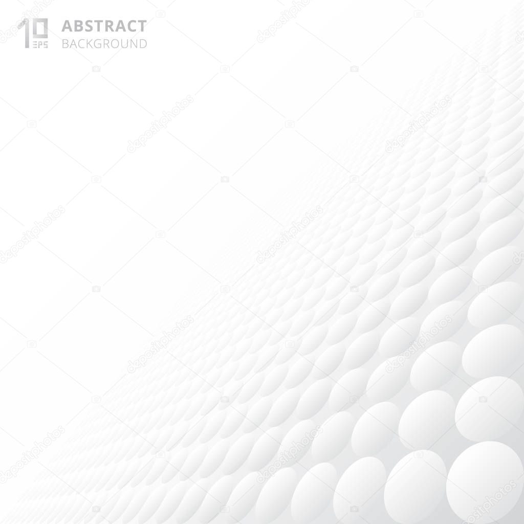 Abstract 3d circles pattern texture repeating gradient white and gray perspective background with copy space. Vector illustration