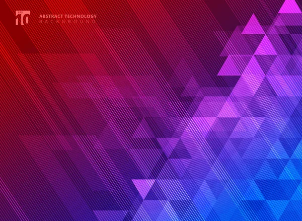 Linhas Abstratas Padrão Triângulos Conceito Tecnologia Fundo Gradientes Azul Vermelho — Vetor de Stock