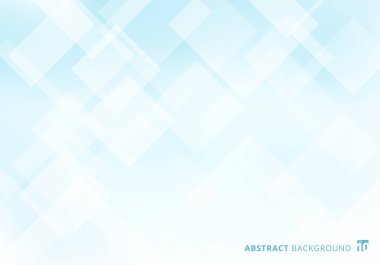 Soyut zarif kareler desenleri üst üste koyan katman geometrik beyaz ve mavi renk arkaplanı. Vektör illüstrasyonu
