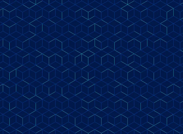 Abstract Kubus Patroon Donkerblauwe Achtergrond Digitale Geometrische Lijnen Met Vierkante — Stockvector