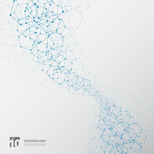 Hexagones Azules Abstractos Con Elementos Estructura Conexión Tecnología Nodos Sobre — Vector de stock