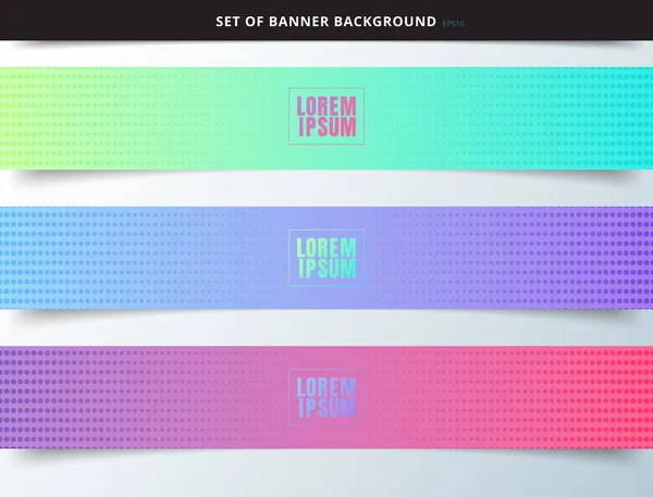 Set of banner web vibrant color background with halftone texture — Stock Vector