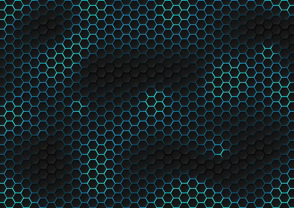 Astratto modello esagonale nero di trama futuristica con l blu — Vettoriale Stock