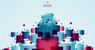 Soyut modern teknoloji fütüristik kareler geometrik mavi ve pembe desenler beyaz arka planda metniniz için yer kaplar. Vektör illüstrasyonu