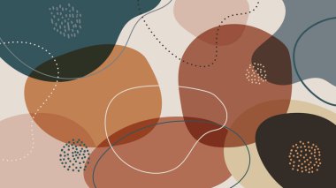 Elle çizilmiş toprak tonlarında organik soyut arkaplan hassas çizgiler ve noktalı dokular üst üste binen formlar sanatsal tasarım ve dijital dekor için modern illüstrasyon oluşturur