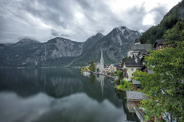 Γραφική Θέα Του Χάλστατ Χωριό Και Λίμνη Obertraun Gmunden Αυστρία — Φωτογραφία Αρχείου