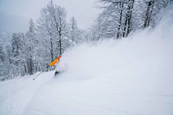 Homme Skiant Dans Neige Poudreuse Profonde Gosau Gmunden Autriche — Photo