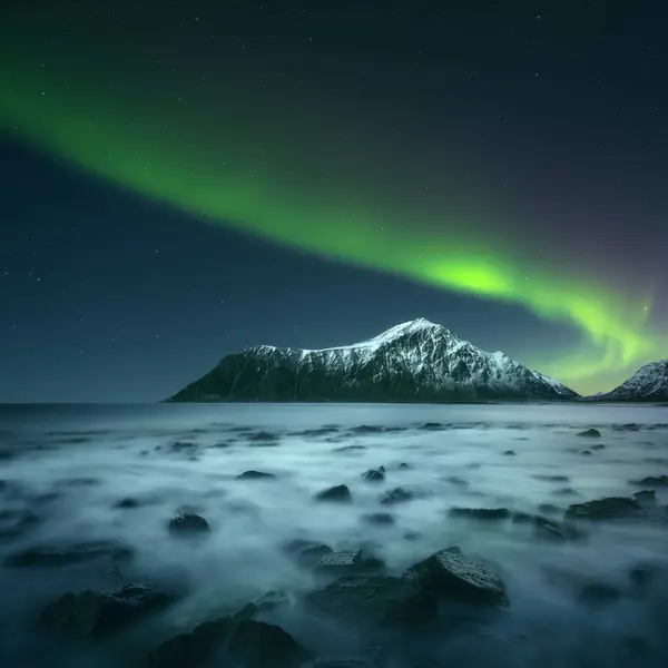 Scenic View Majestic Northern Lights Lofoten Norway — Stock Photo, Image