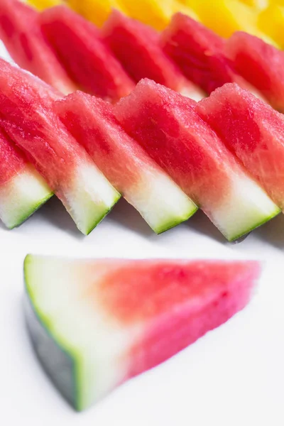 Close Red Yellow Watermelon Slices — Stock Photo, Image