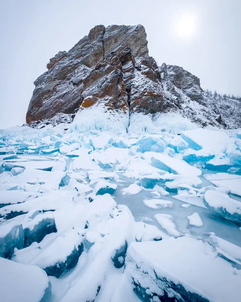 Paysage Hivernal Gelé Île Olkhon Lac Baïkal Oblast Irkoutsk Sibérie — Photo