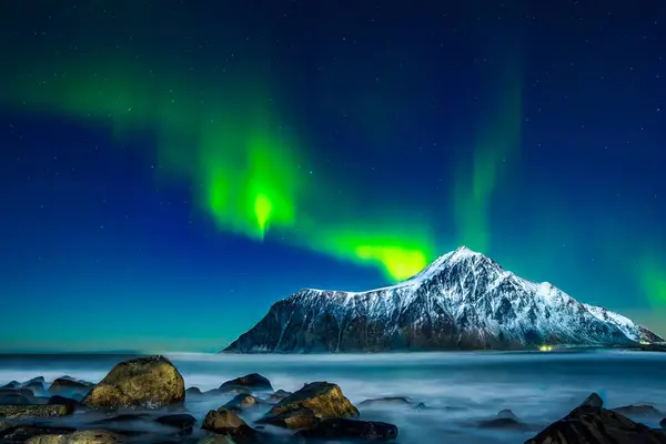 Schilderachtig Uitzicht Van Northern Lights Lofoten Nordland Norway — Stockfoto